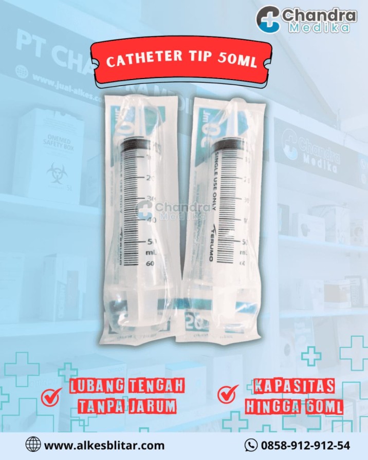 Catheter Tip Syringe 50ml adalah alat suntik medis berkapasitas besar yang memiliki ujung tipe kateter (catheter tip)