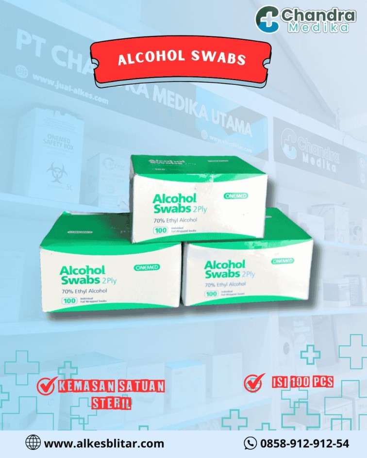 Alcohol swabs adalah kapas antiseptik sekali pakai yang biasanya berbentuk persegi kecil, dibasahi dengan larutan alkohol isopropil (biasanya 70%) dan dikemas dalam kantong sachet steril