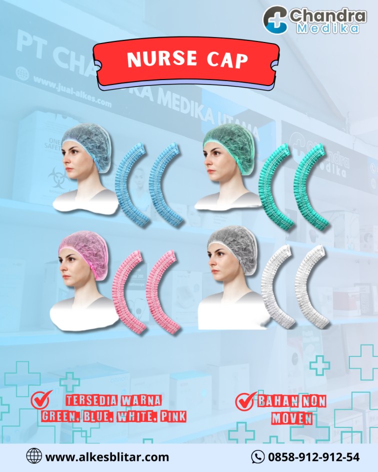 Nurse cap merupakan penutup kepala berbahan non moven dilengkapi karet yang berfungsi menutupi rambut untuk meminimalkan risiko kontaminasi di lingkungan kerja yang menuntut standar kebersihan tinggi.