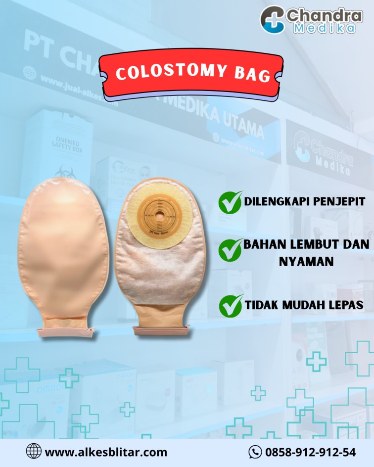 Colostomy bag adalah kantong medis khusus yang digunakan pasien setelah menjalani operasi kolostomi, yaitu prosedur pembuatan lubang buatan (stoma) di perut untuk mengeluarkan feses.