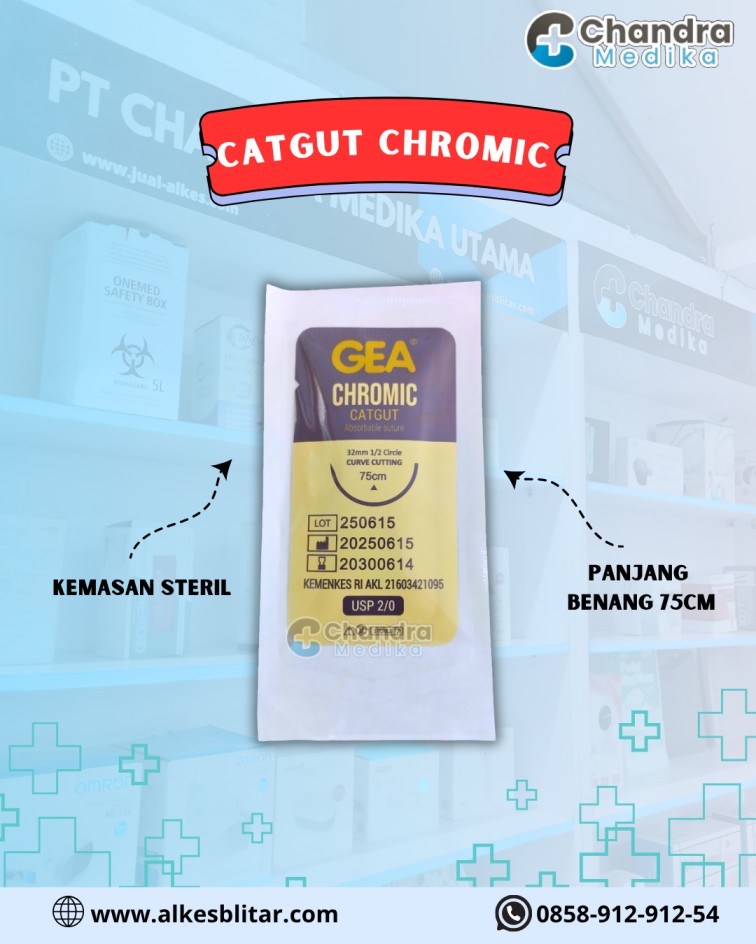 Catgut Chromic merupakan salah satu jenis benang bedah yang sering digunakan dalam dunia medis untuk membantu proses penjahitan luka pada jaringan dalam tubuh.